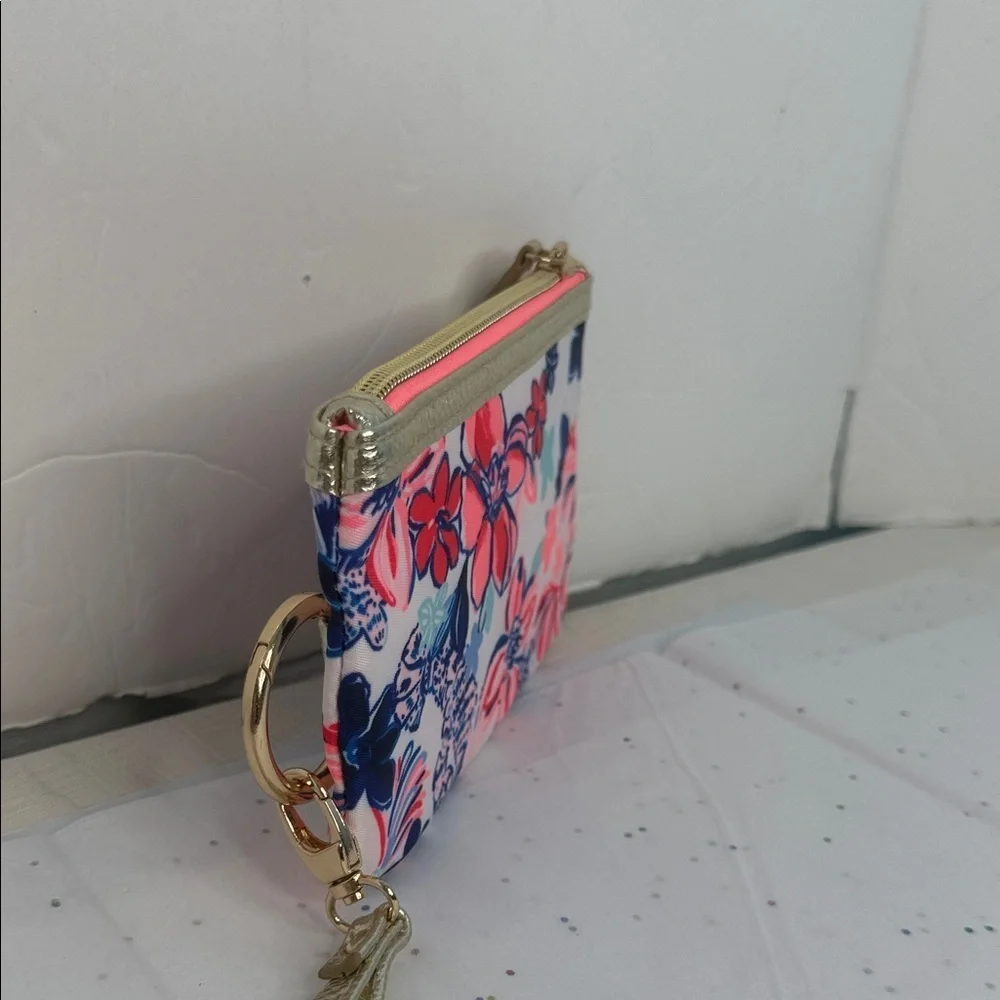Floral Pink and Gold Women's Wristlet